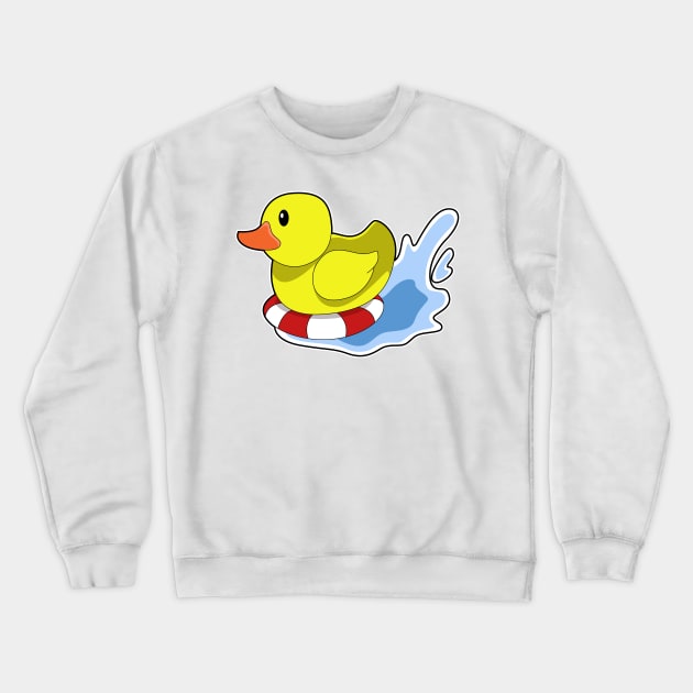 Duck with Swim ring in Water Crewneck Sweatshirt by Markus Schnabel